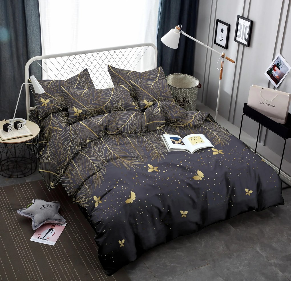 Lenjerie de pat din microfibra Culoare negru, VISATA Dimensiune lenjerie de pat: 2 buc 70 x 90 cm | 200 x 220 cm