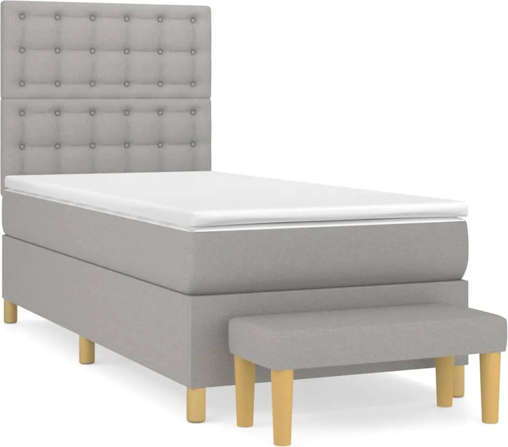 vidaXL Pat box spring cu saltea, gri deschis, 100x200 cm, textil