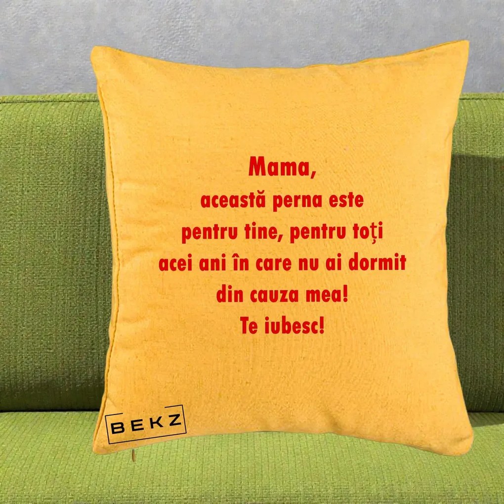 Cadou pentru Mama - Perna Personalizata Perna pentru Mama, 40x40 cm, Galben, Husa Detasabila, Perna Inclusa, BEKZ®