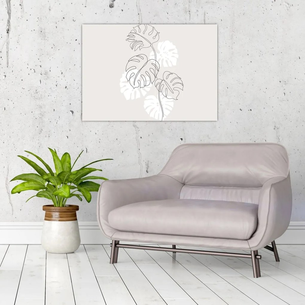 Tablou pe sticlă - Linia de artă monstera N⁰3 (70x50 cm)