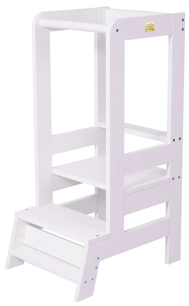 Inaltator Learning Tower Ajustabil, Ajutor de bucatarie MeowBaby  , lemn Alb