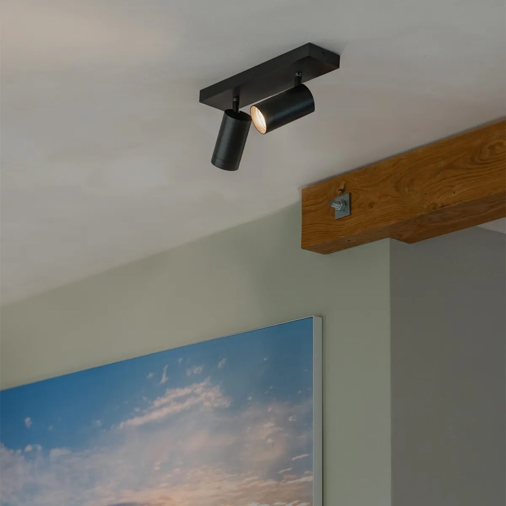 Spot de tavan inteligent negru reglabil cu 2 lumini, incluzând 2 Wifi GU10 50mm - Jeana Luxe