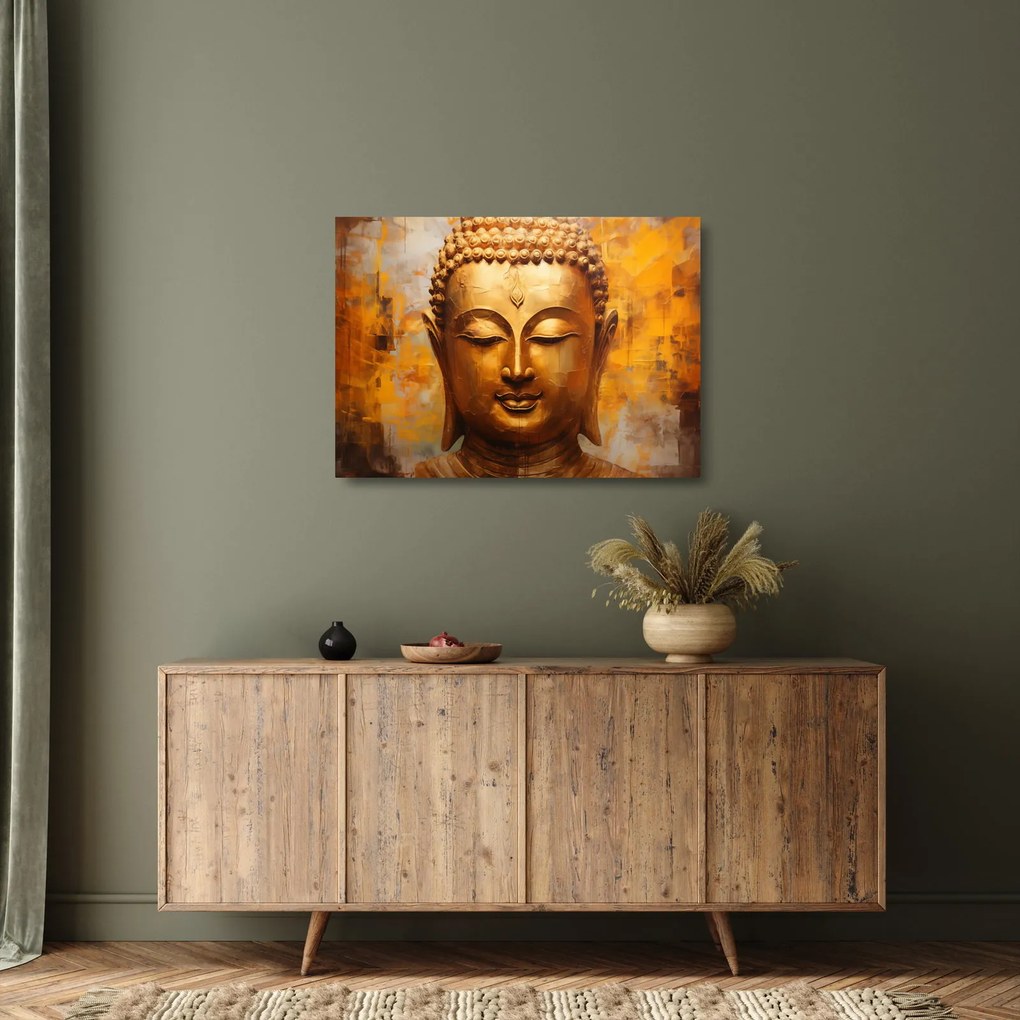 Tablou pe sticlă - Buddha, pictură în ulei (70x50 cm)
