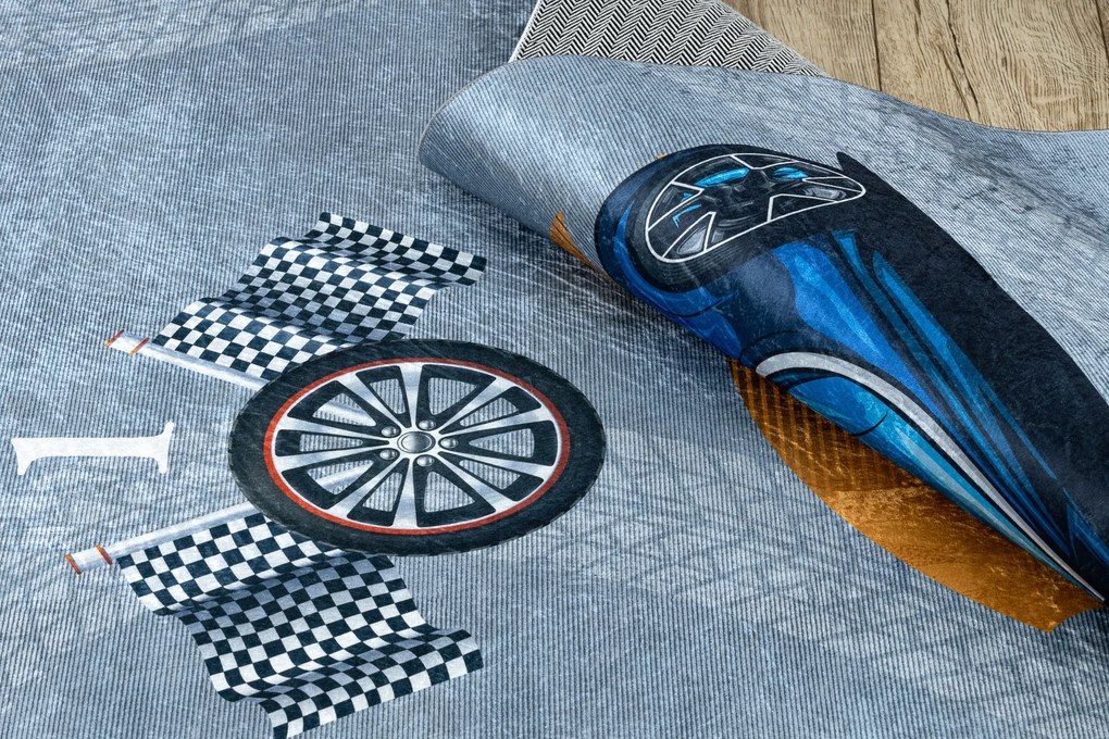 BAMBINO 41730 covor lavabil Mașină, cursă pentru copii anti-alunecare - gri / albastre