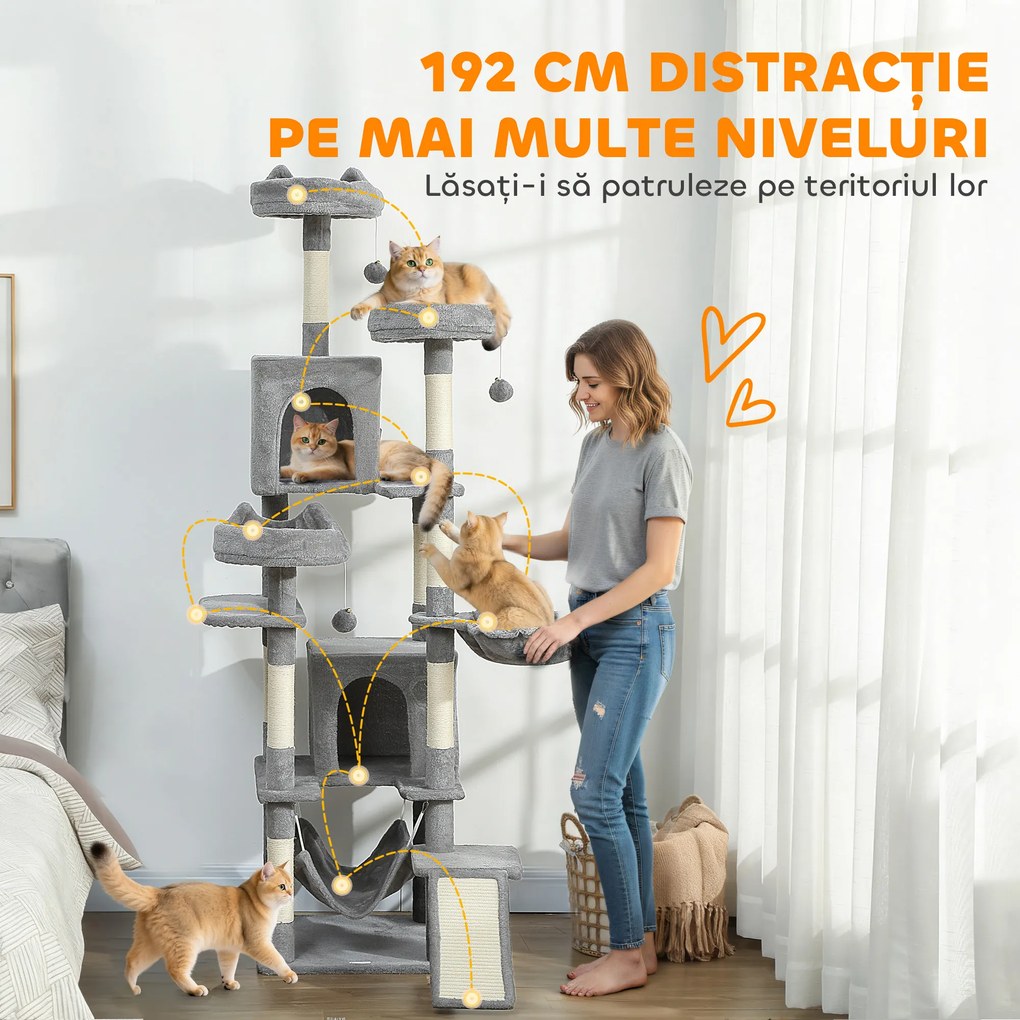 PawHut Arbore pentru Pisici cu Stinghie și Căsuță 48x48x192 cm Bej și Galben | Aosom Romania