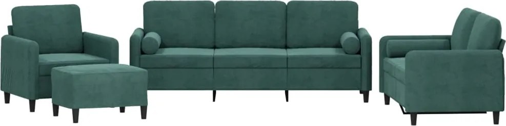 vidaXL Set canapea cu perne, 4 piese, verde închis, catifea