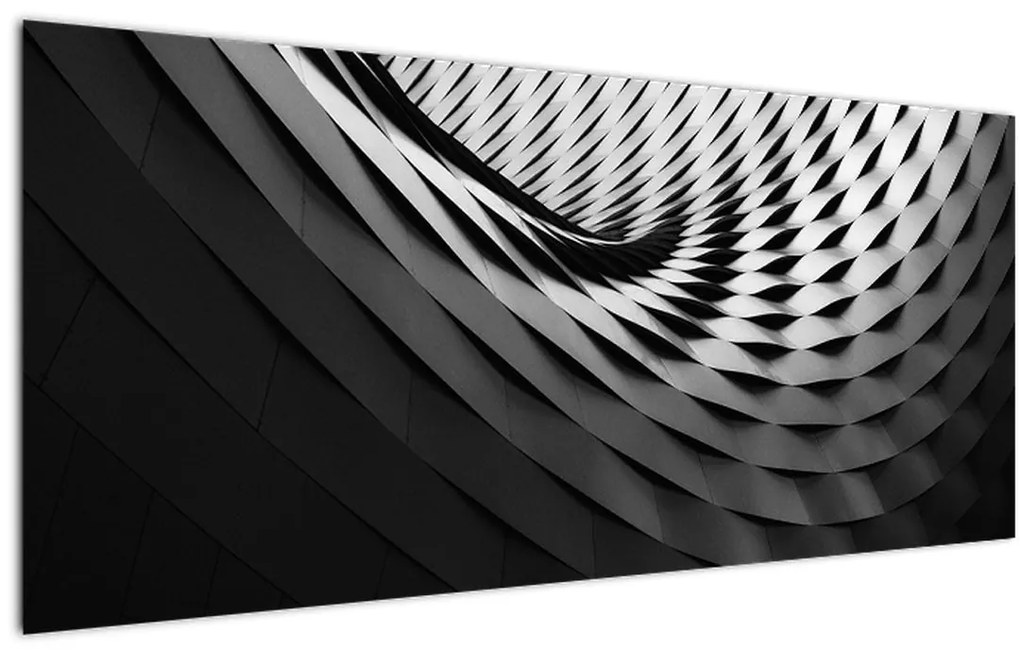 Tablou abstract - spirală alb neagră (120x50 cm)