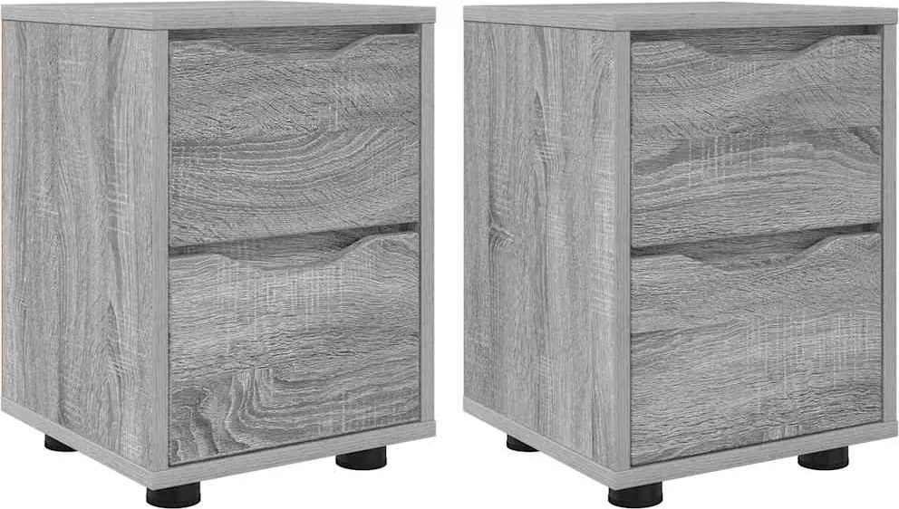 vidaXL Mese de noptieră cu sertar 2 pcs Gri Sonoma 30,5 x 30 x 43 cm