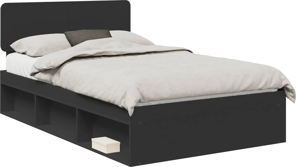 vidaXL Cadru de pat cu headboard Negru 120 x 190 cm Lemn de pin masiv