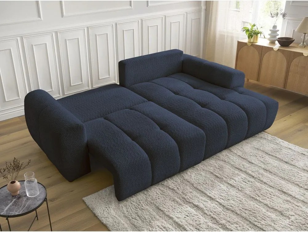 Colțar albastru extensibil/cu spațiu de depozitare cu tapițerie din țesătură bouclé (cu colț pe partea dreaptă/cu șezlong) Roxelane – Bobochic Paris