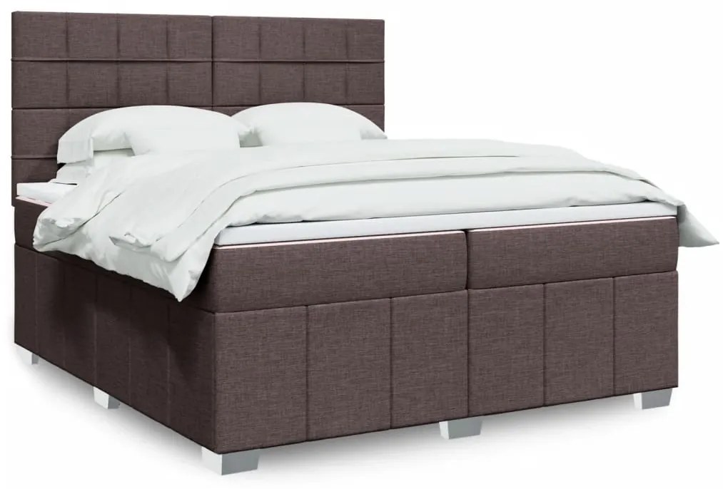 vidaXL Pat box spring cu saltea, maro închis, 200x200 cm, textil
