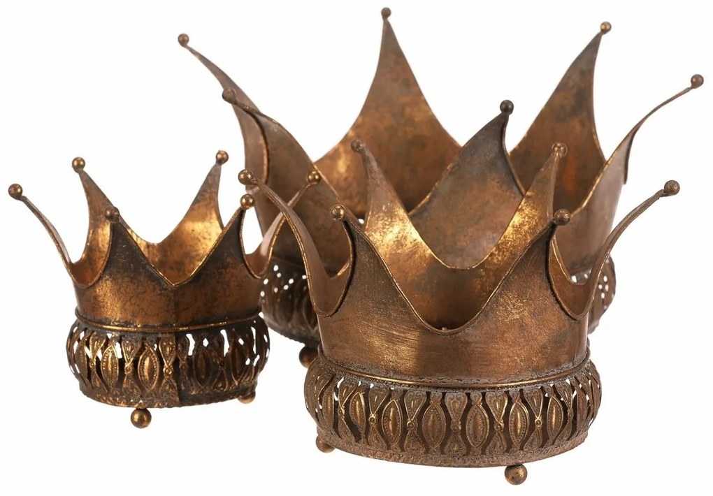 Cutie metalică decorativă Coroana de aur, set de 3bucăți, auriu