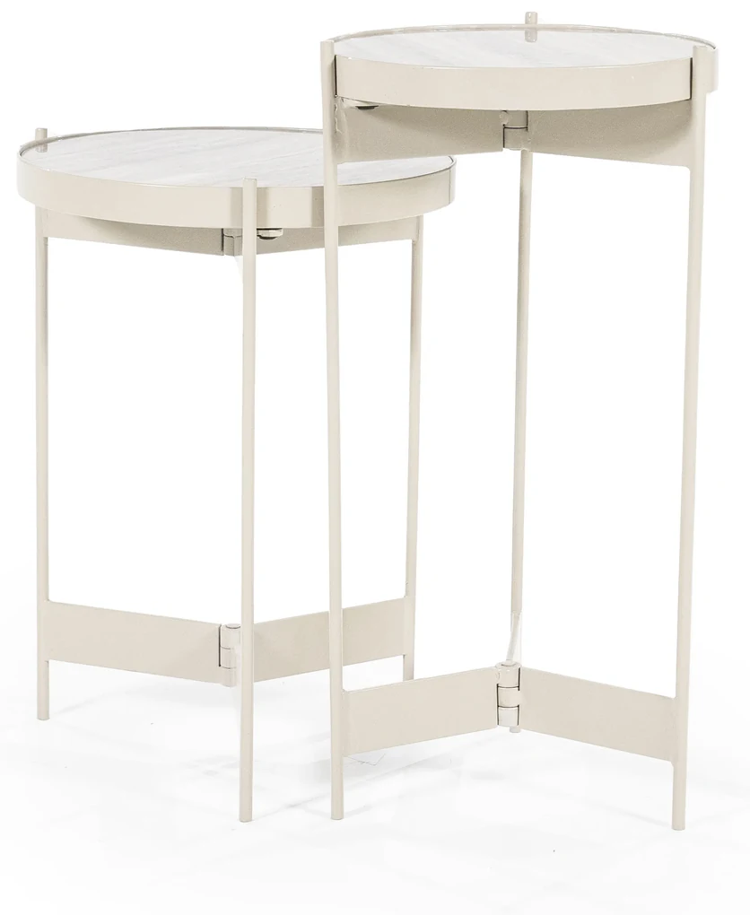 Set 2 masute laterale din metal si marmura Sib 35x35x49 cm / 30x30x60 cm bej