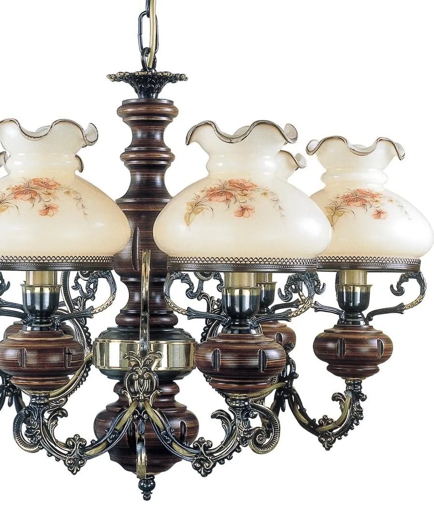 Candelabru cu 6 brate design italian din alama cu lemn 624