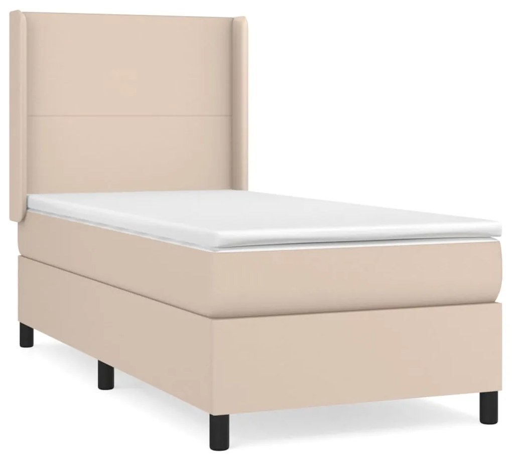 3132356 vidaXL Pat box spring cu saltea, cappuccino, 90x190 cm piele ecologică