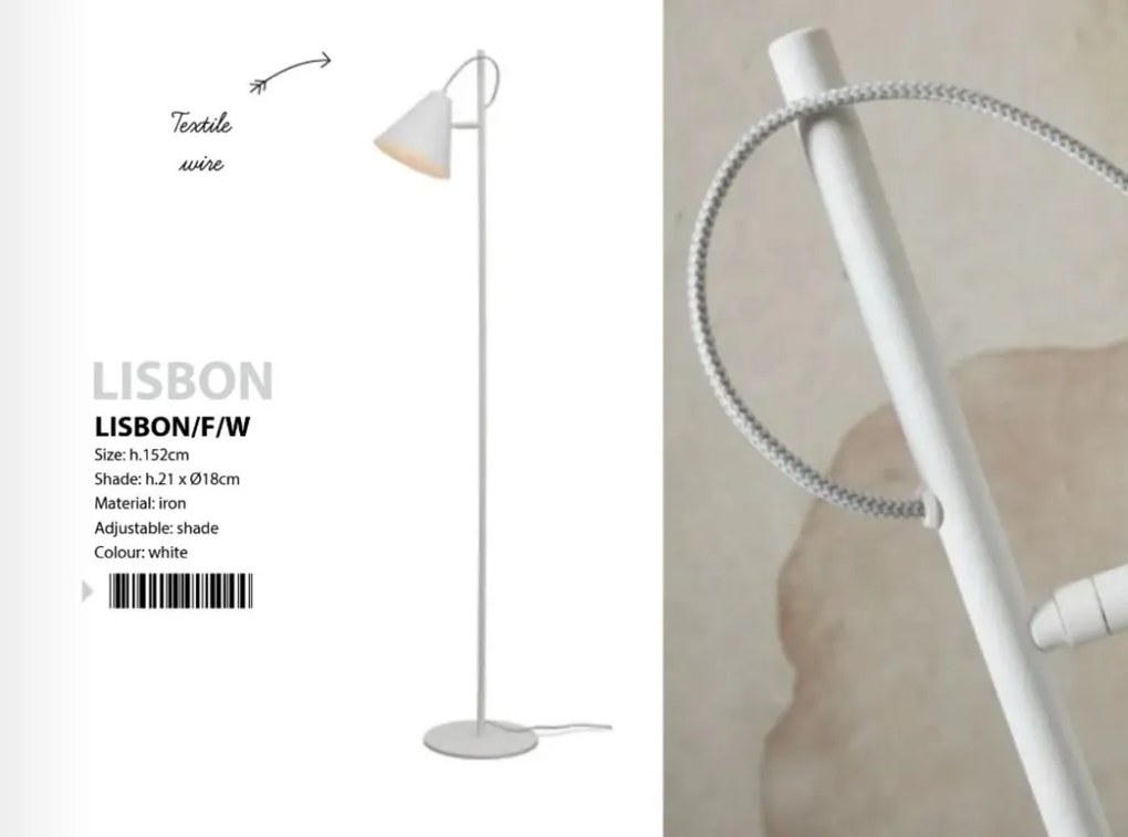 Lampadar/Lampa de podea din metal Lisbon alb