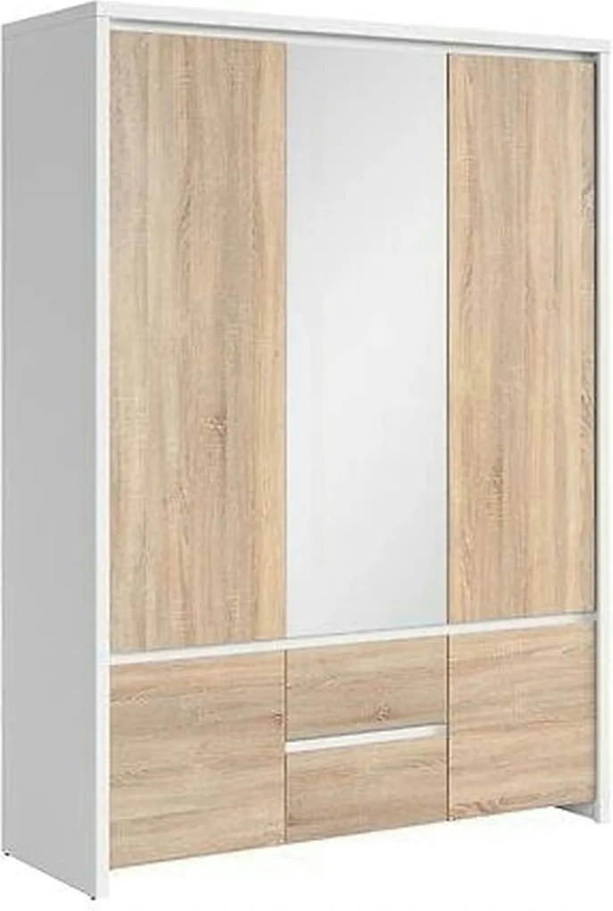 Dulap KASPIAN, stejar sonoma/alb, PAL, cu 5 usi si 2 sertare, 154x56x2