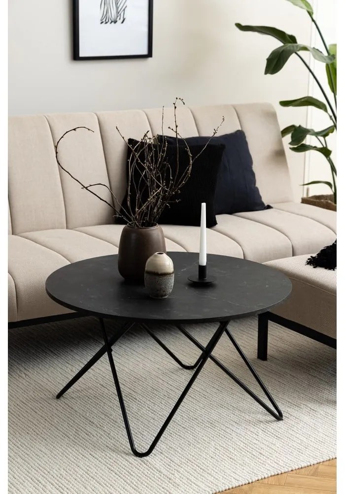 Măsuță de cafea neagră rotundă cu blat cu aspect de marmură ø 80 cm Wyre – Actona