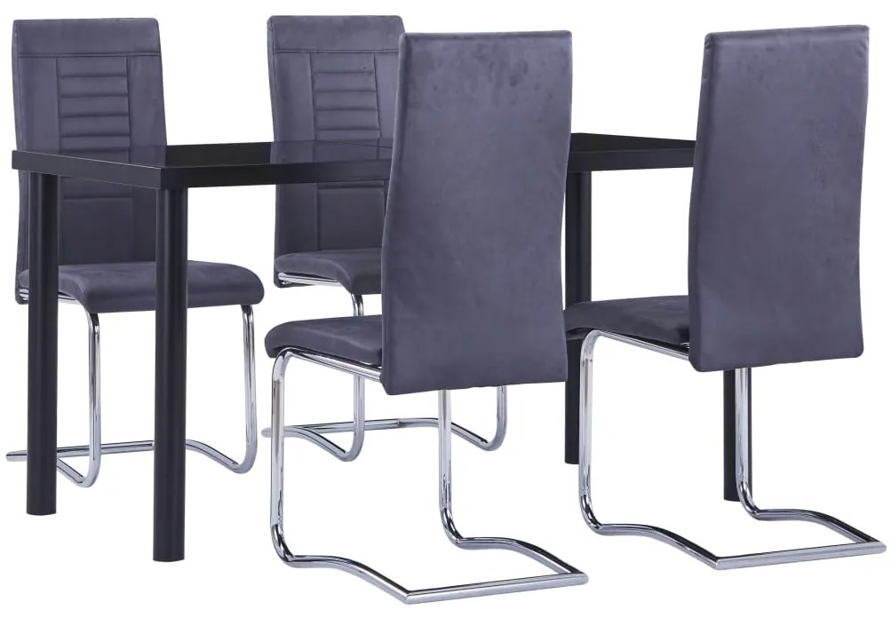 Set mobilier bucatarie, 5 piese, gri, piele intoarsa ecologica Gri, 5