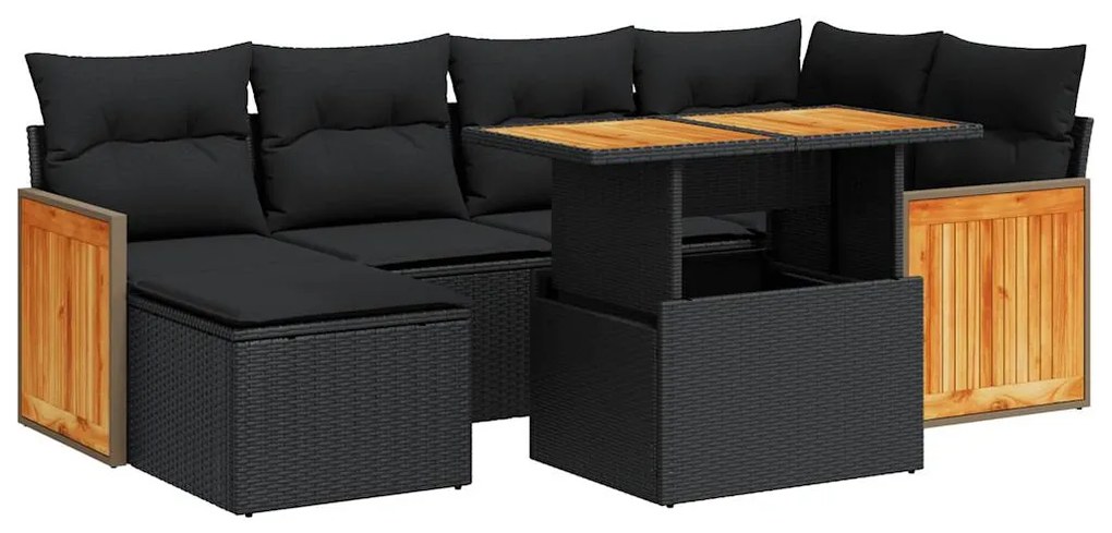 3327730 vidaXL Set mobilier grădină perne 8 piese negru, poliratan/lemn acacia