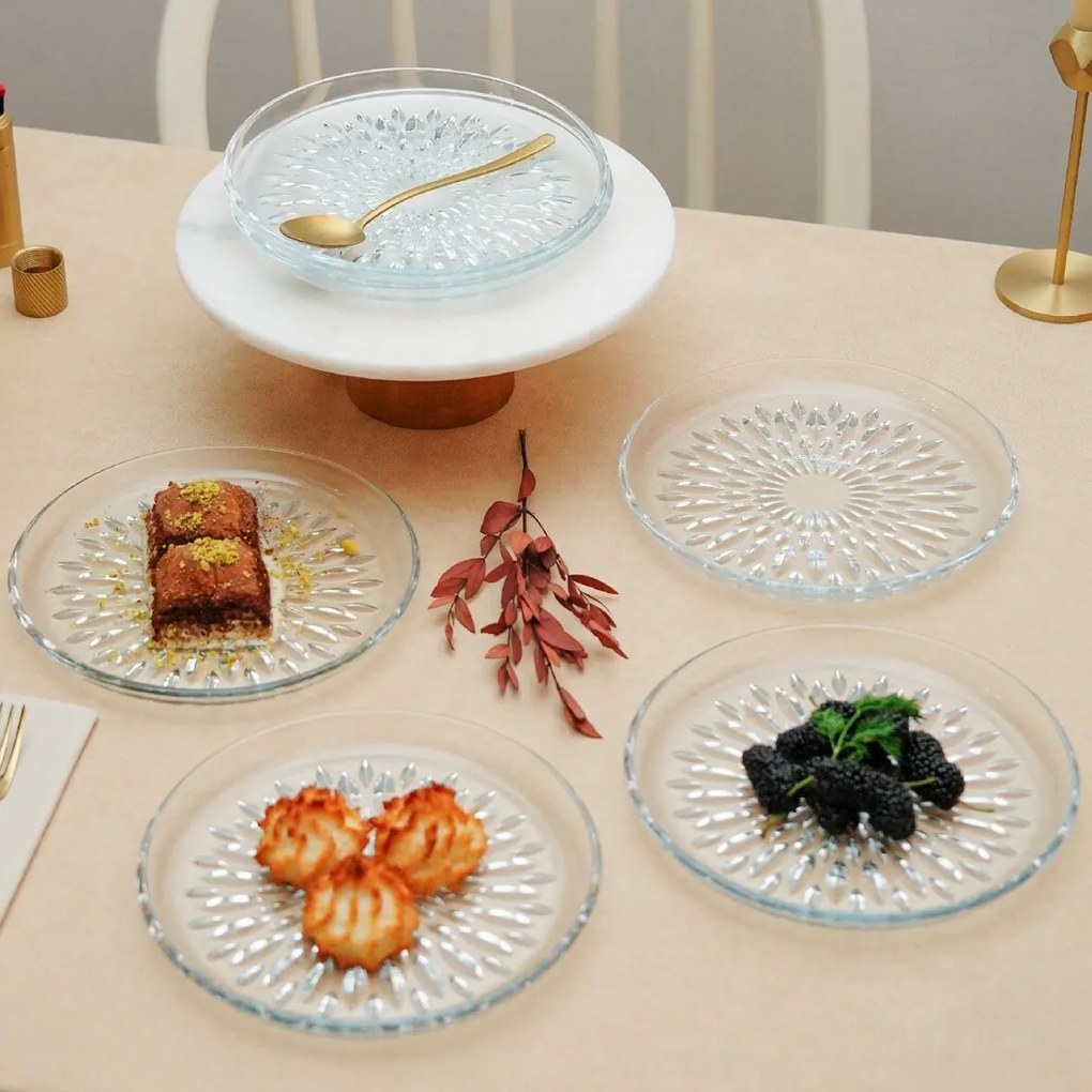 Set de 6 farfurii de desert din sticlă CrystalBloom 19 cm