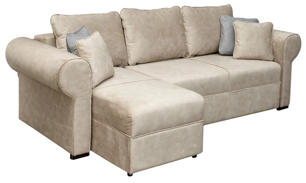 Coltar SEUL extensibil, cu arcuri si lada depozitare, colt interschimbabil, bej, 255x150x95 cm