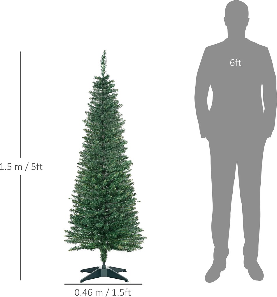 HOMCOM Brad Artificial de Crăciun cu Crengi Realiste, Brad Înalt și Îngust cu Bază din Plastic, Ø46x150 cm, Verde | Aosom Romania