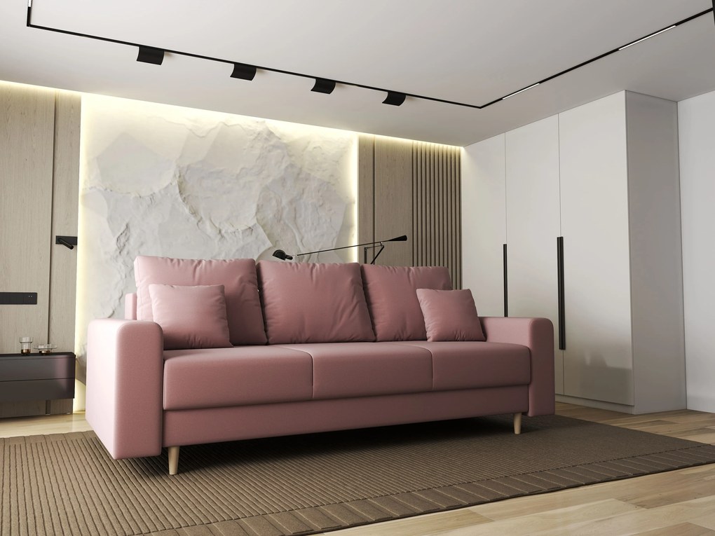 Canapea extensibilă dumonde cu ladă de depozitare si sezut confortabil din spuma high-density, Kronos Royal Roz 210x100 cm