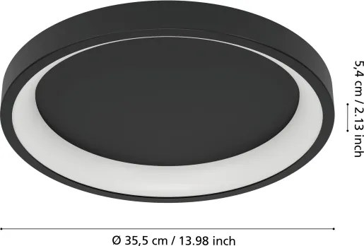 Eglo 901909 - LORETELLO‑Z Plafonieră LED RGBW dimabilă, 19,6 W, 230 V, Ø 35 cm, negru
