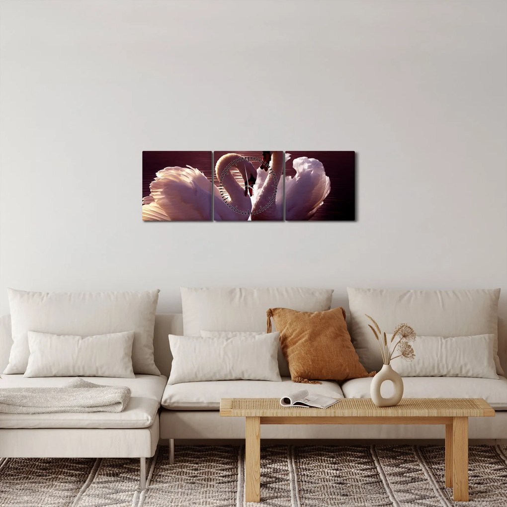 Tablou - Lebede pe lac (cu ceas) (90x30 cm)
