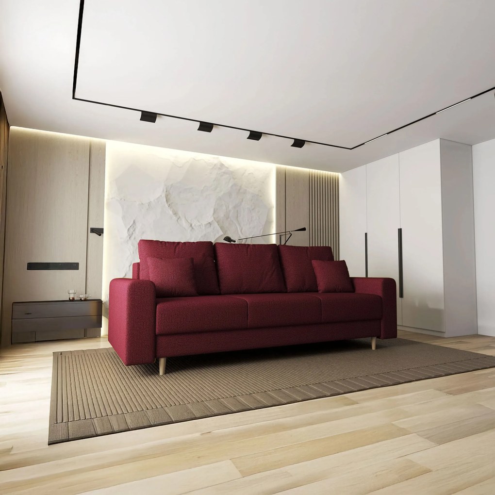 Canapea extensibilă dumonde cu ladă de depozitare si sezut confortabil din spuma high-density, Kronos Enjoy Rosu 210x100 cm