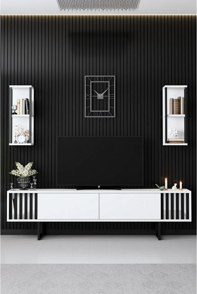Măsuță TV cu rafturi Chrome White and Black