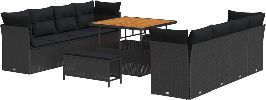 vidaXL Set de canapele pentru grădină cu pernă 11 pcs Negru poliratan