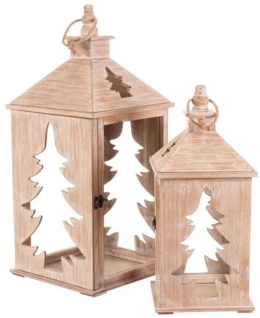 Set de felinare din lemn Brăduț, 2 bucăți,natural