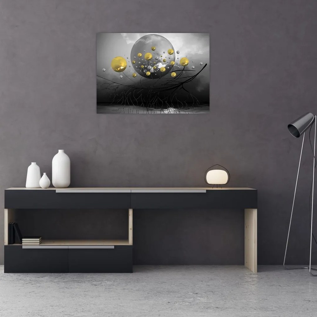Tabloul cu bile abstracte aurii (70x50 cm)