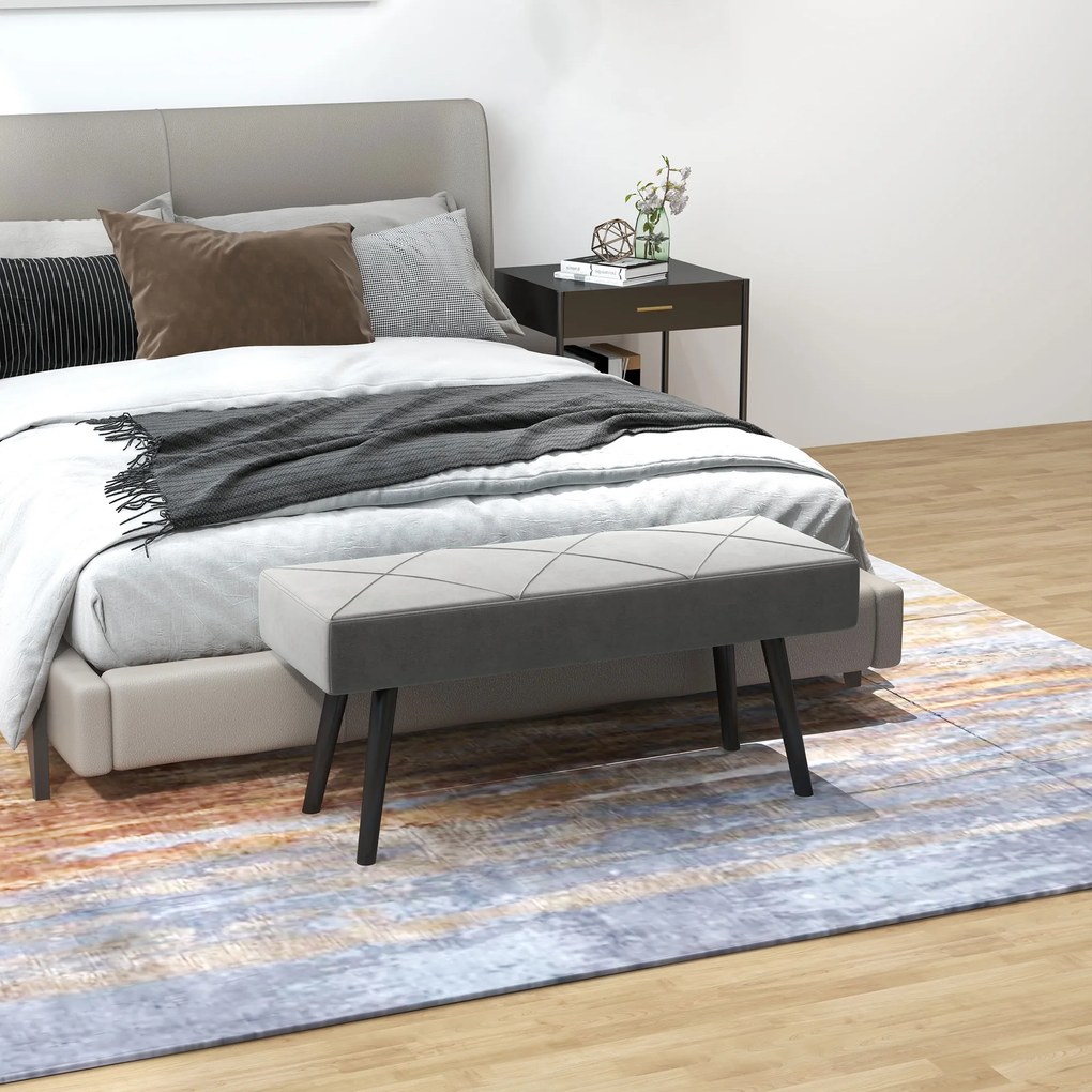 HOMCOM Danca Depozitare, Velvet Tapițat, cu Picioare de Oțel, pentru Dormitor, Living, Sufragerie, Hol, 100x36x45 cm, Gri | Aosom Romania