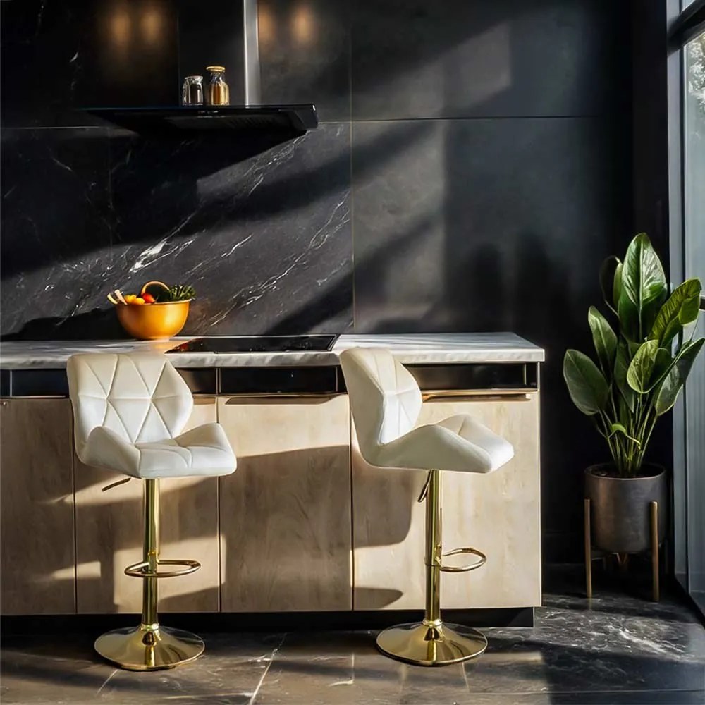 Scaun de bar crem din catifea cu baza aurie, design elegant, confort sporit ABS 148