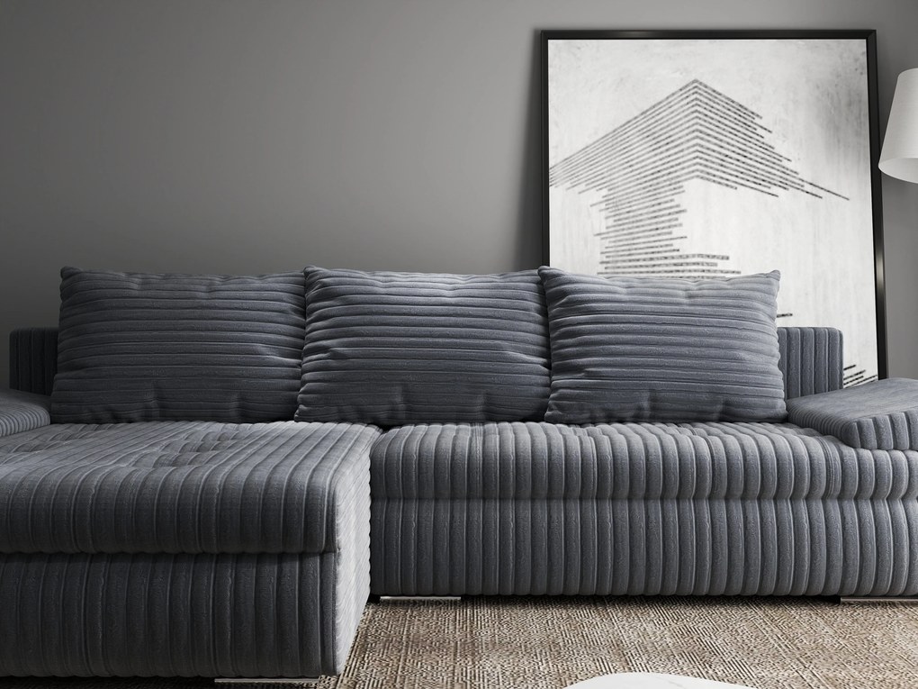 Colțar extensibil dumonde cu ladă de depozitare si sezut confortabil din spuma high-density, Leonardo Ambience Gri 260x185 cm