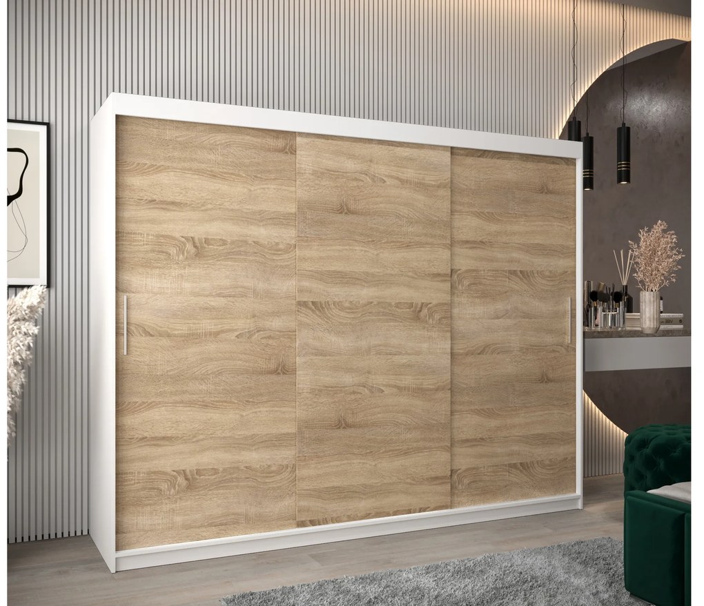 Dulap de haine 250 cm Toki (alb mat + stejar sonoma). 1064862