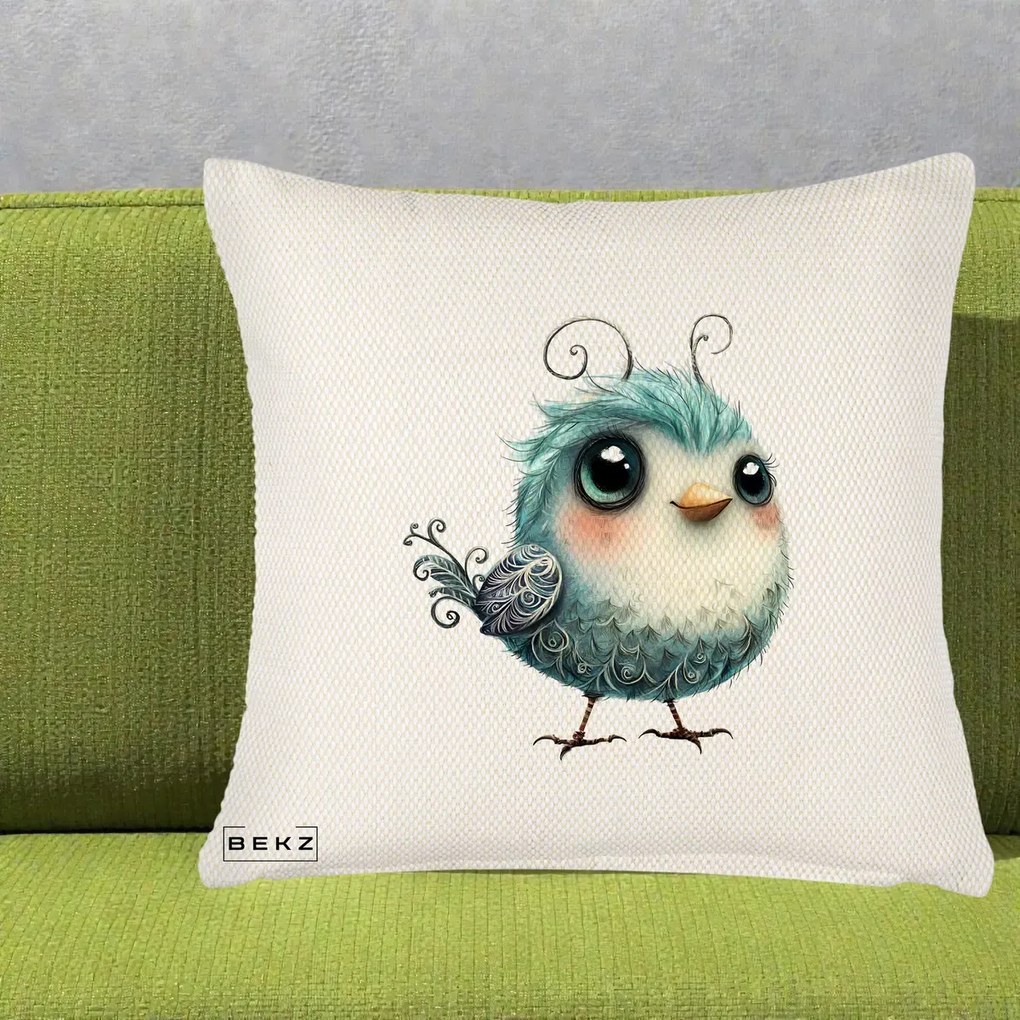 Perna Decorativa Pui Teal cu Aripioare Ornamentale, 40x40 cm, Crem Reliefat, Husa Detasabila, Perna Inclusa, BEKZ®