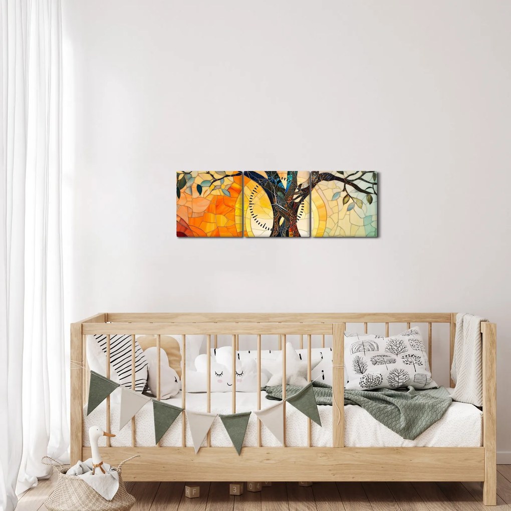 Tablou – Mozaic – soare și arbore I. (cu ceas) (90x30 cm)
