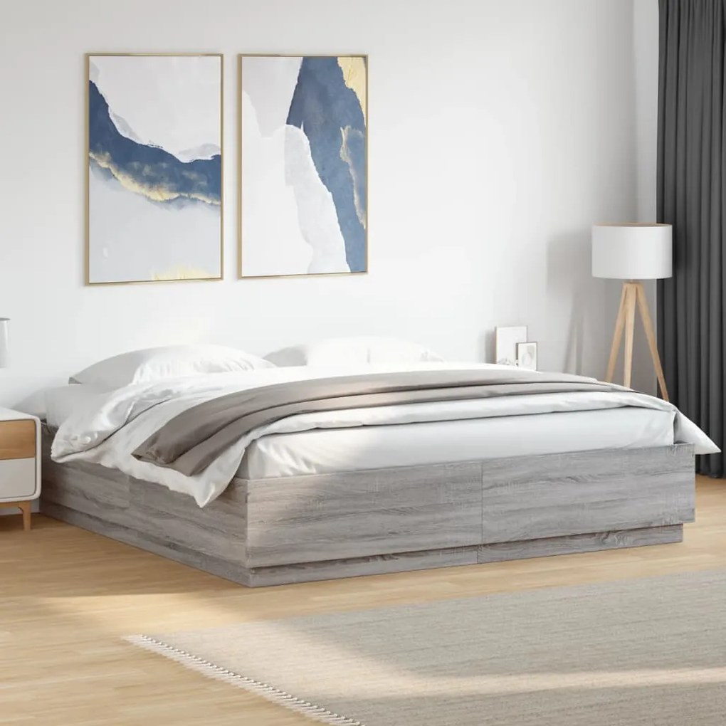 vidaXL Cadru de pat, gri sonoma, 180x200 cm, lemn prelucrat