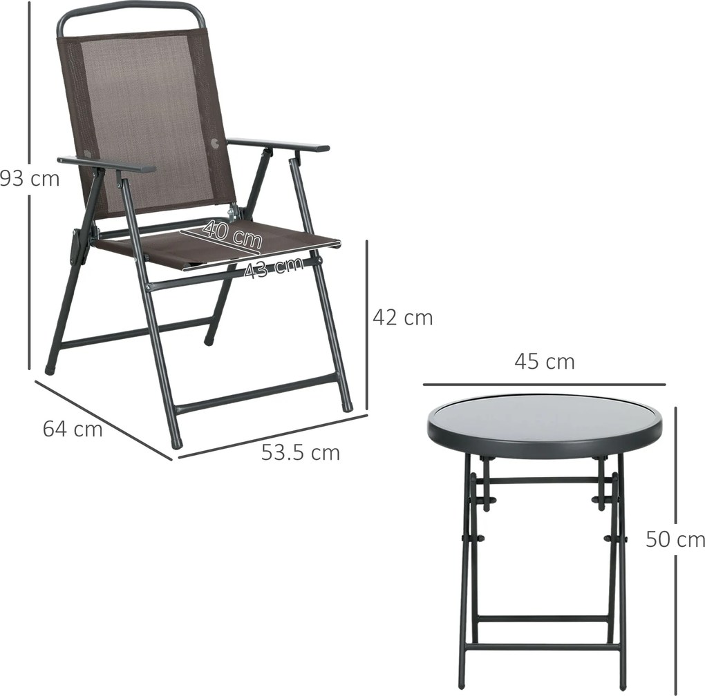 Outsunny Set de Grădină cu 3 Piese, cu Masă cu Blat din Sticlă - Maro | Aosom Romania