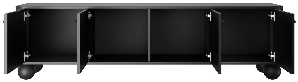 Dulap TV Vesper 4D 187 cm - negru / mânere negre / picioare rotunde