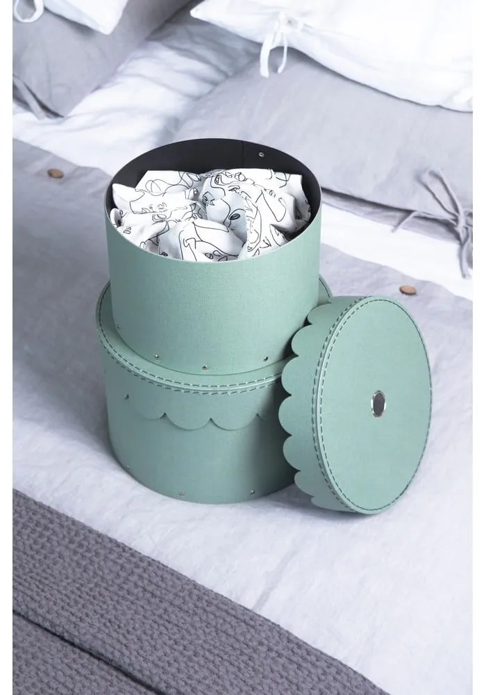 Cutii de depozitare verde-mentă 2 buc. din carton cu capac ø 26x17,5 cm Wilma – Bigso Box of Sweden
