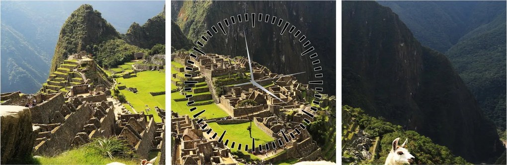 Tablou - Lame in Machu Picchu (cu ceas) (90x30 cm)