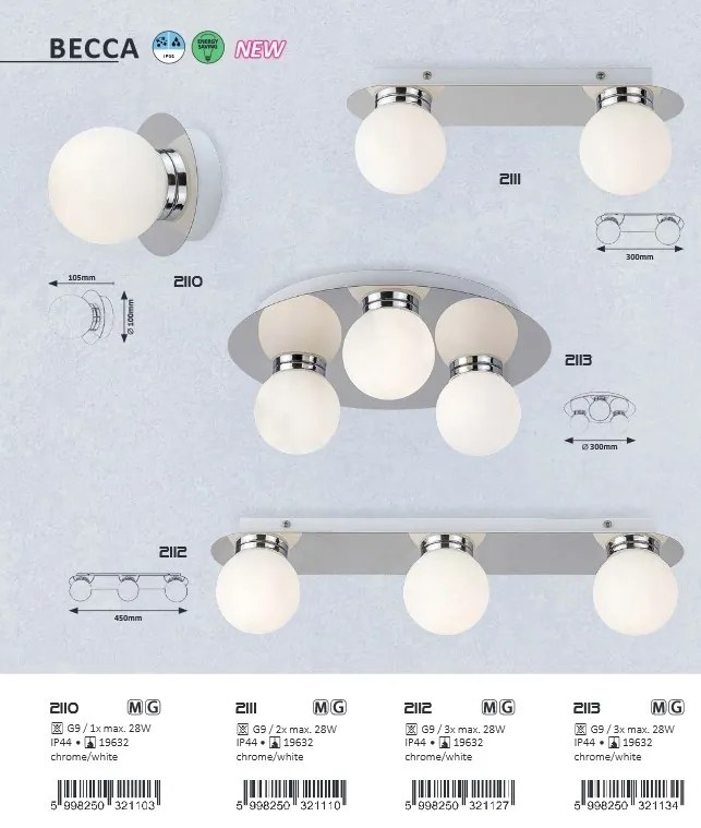 Aplica de perete / tavan pentru oglinda baie cu protectie IP44 Becca 2112 RX