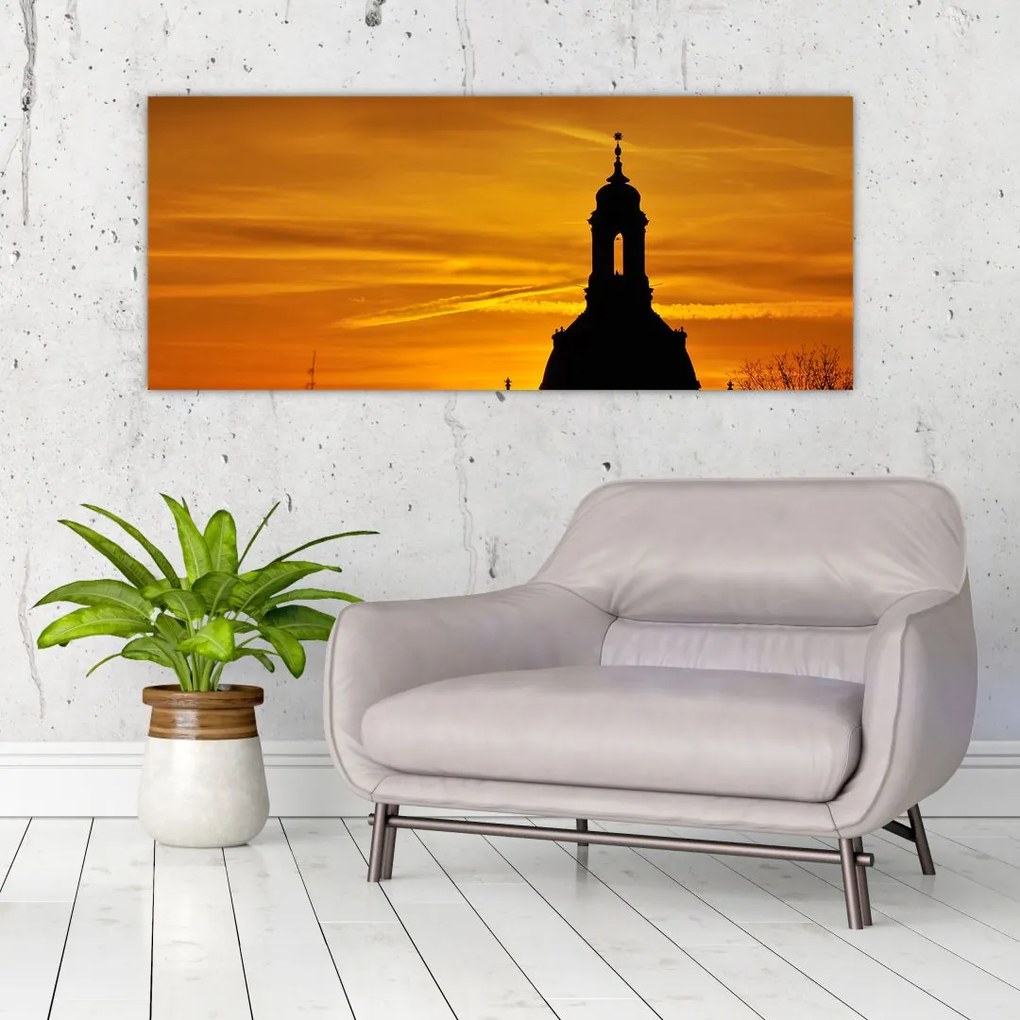 Tablou cu biserică în apus de soare (120x50 cm)