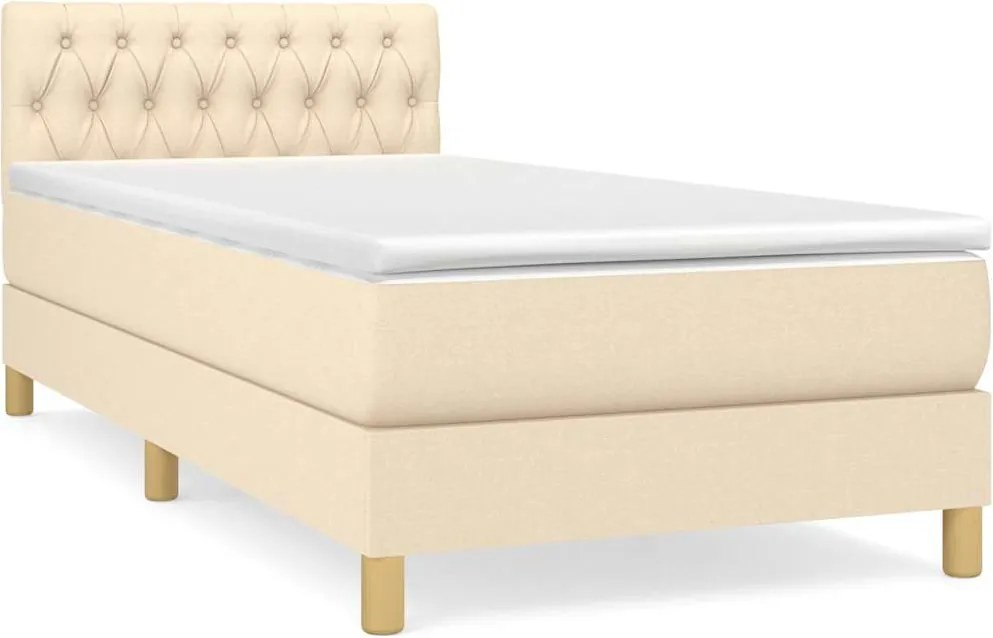 vidaXL Pat box spring cu saltea, crem, 100x200 cm, textil