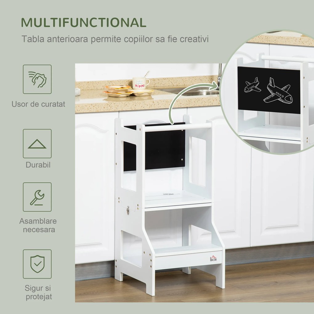 HOMCOM Turn de invatare Montessori 2 in 1 detasabil din MDF, pentru copii 3-6 ani, alb | Aosom Romania